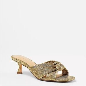 Ann Taylor Metallic Textured Bow Kitten Heel Sandals Ann Taylor Gold